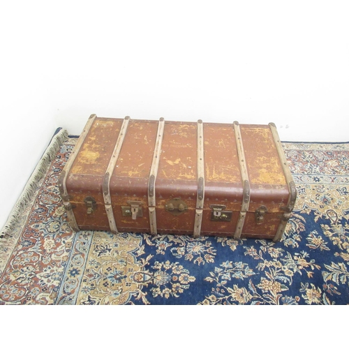 1474 - C20th Robson & Cooper of York wood banded canvas covered trunk, W93cm four small BATA Malton hessian... 