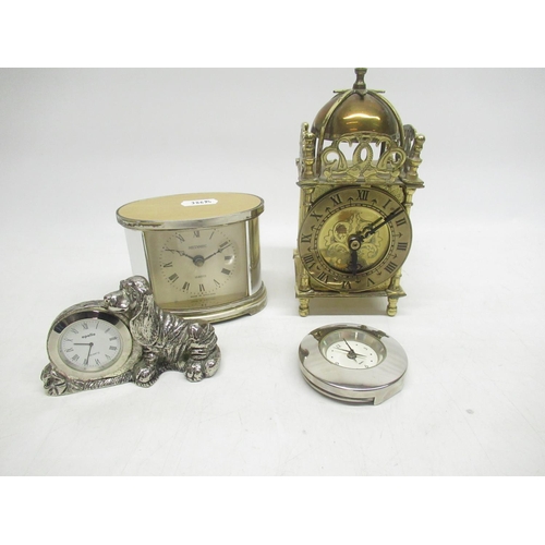 1476 - Genalex - C20th brass cased lantern clock H18cm, Metamec quartz mantle timepiece and two other quart... 