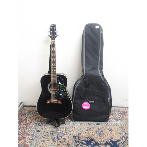 407 - Kimbara model no. 191/A, made in Korea, 6 string acoustic guitar with black guitar strap, black Kins... 