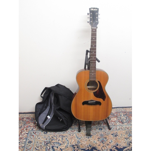 409 - Kimbara model no. 2/6, serial no. 11031, 6 string acoustic guitar with black leather strap, TKL guit... 