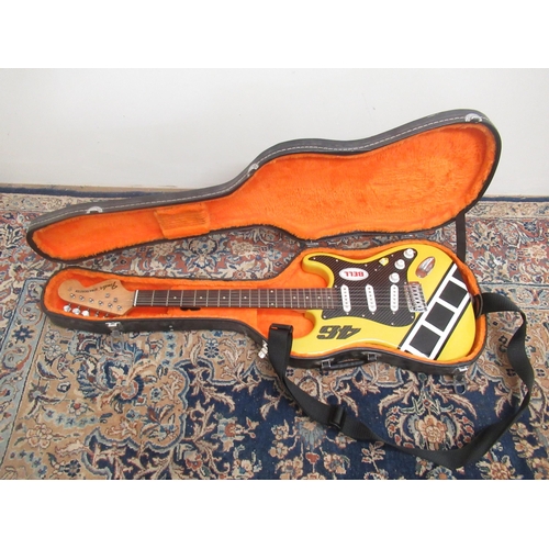 416 - Homemade custom guitar in tribute to Valentino Rossi comprising various parts from multiple Fender S... 