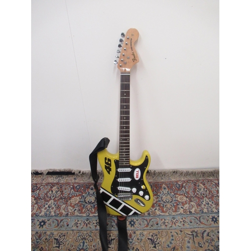 416 - Homemade custom guitar in tribute to Valentino Rossi comprising various parts from multiple Fender S... 