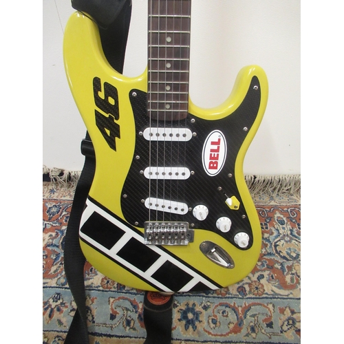 416 - Homemade custom guitar in tribute to Valentino Rossi comprising various parts from multiple Fender S... 