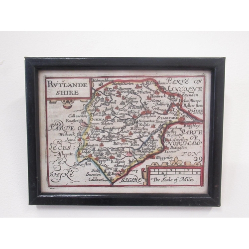 1497 - Small C17th map of Rutlandeshire, with scale of miles, later hand coloured, 9.5cm x 13cm