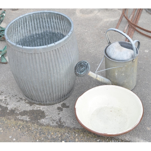 1302A - Dolly tub (H52cm), 2.5 gallon galvanised steel watering can with rose and a ceramic stone glazed pan... 