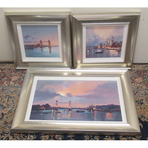 742 - Peter Wileman AROI (b.1946); 'River Lights 1 and 11' a pair of ltd.ed. hand embellished canvas print... 