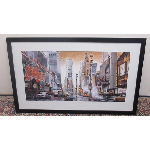 740 - Busy American city street scene, colour print, 48cm x 95cm