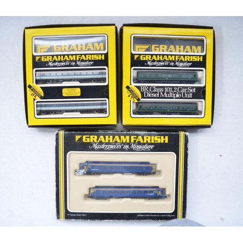 516 - Three boxed Graham Farish N gauge electric train 2 car DMU sets (all with 1x motorised and 1x dummy ... 