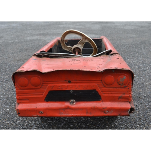 321 - Vintage Triang child's pressed steel pedal car (in need of restoration). Pedal function works, steer... 