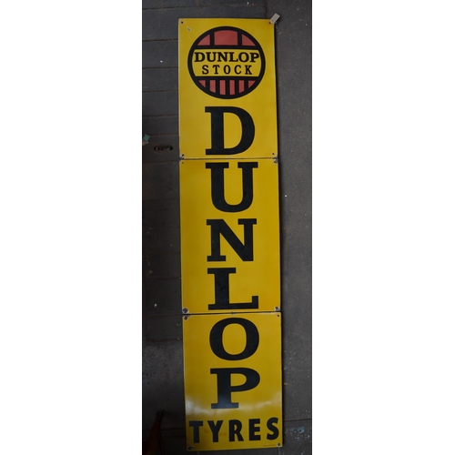 347 - Large 3 piece enamel advertising sign for Dunlop Stock, each panel 88.8cm x 59.9cm, overall H267cm. ... 