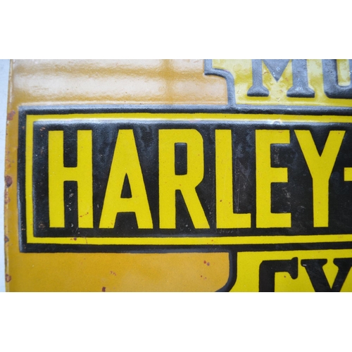 351 - Plate steel enamel advertising sign for Harley Davidson Cycles Sales Service. 45.7cm x 28cm