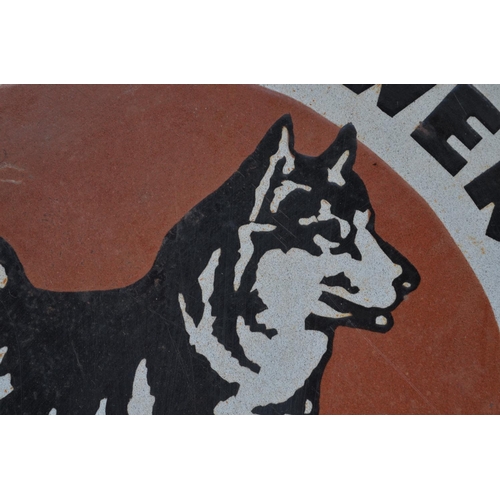 364 - Plate steel enamel advertising sign for Husky Hi-Power Inc, 38.1cm x 35.4cm