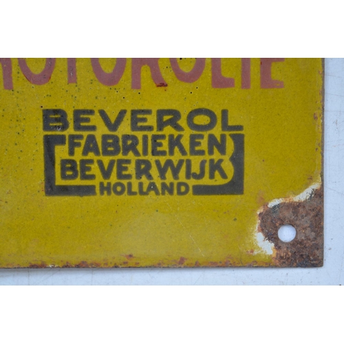 378 - Plate steel enamel advertising sign for Beverol De Motorolie, 22.8cm x 30.6cm.