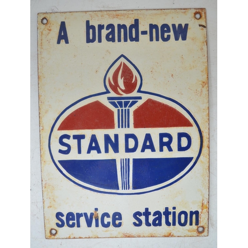 380 - Two plate steel enamel advertising signs - Standard A Brand New Service Station 20.4cm x 27.9cm and ... 