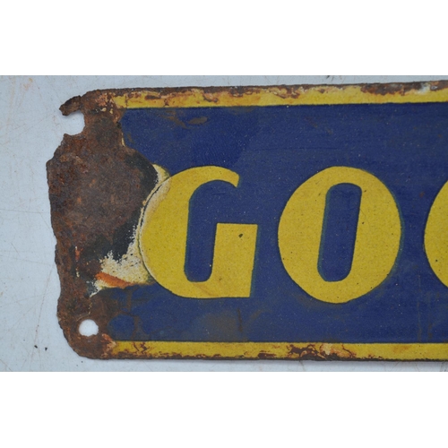 381 - Two plate steel advertising signs for Goodyear, 55.9cm x 10.3cm max (2)