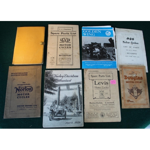 53 - Collection of early motorcycle books/brochures inc. Douglas, Norton, Levi, etc. (15)