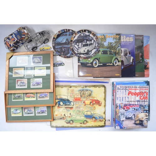 404 - Collection of Volkswagen Beetle ephemera incl. 4 photographic calendars, 3 modern steel plate signs ... 