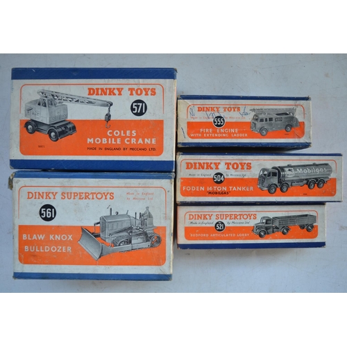 409 - Five boxed vintage Dinky Toys diecast model vehicles to include 561 Blaw Knox Bulldozer, 571 Coles M... 