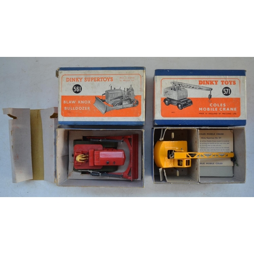 409 - Five boxed vintage Dinky Toys diecast model vehicles to include 561 Blaw Knox Bulldozer, 571 Coles M... 