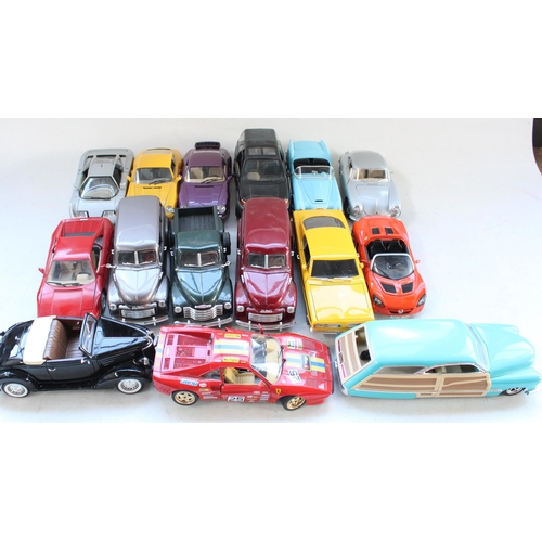 436 - 15x unboxed 1/18 scale diecast model vehicles incl. Maisto, Burago, Hot wheels etc.