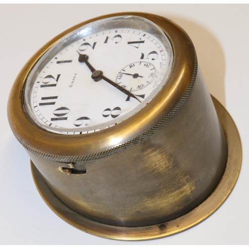 258 - Early c20th GPO 235 Swiss made 8 day car clock, with white enamel dial and subsidiary seconds, case ... 