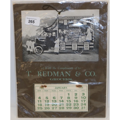 265 - T. Redman & Co. Grocers 1925 Calendar showing mobile shop