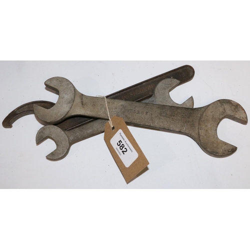 482 - Two Rolls-Royce open end spanners, 11/16-13/16 and 1/2-6/16 and a Rolls-Royce hook spanner (3)