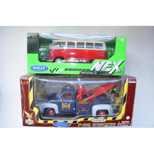 425 - 9x boxed 1/18 scale diecast model vehicles from various manufacturers to include Welly Nex Models VW... 