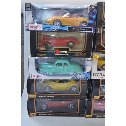 427 - 15x 1/18 scale diecast model vehicles, various manufactureres to include Maisto, Burago, Techno Giod... 