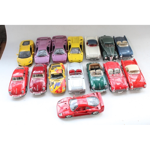 430 - 15x unboxed 1/18 scale diecast model vehicles incl. Maisto, Burago, Mira etc.