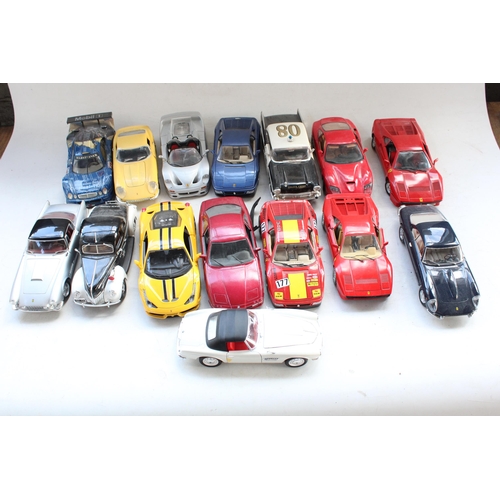 432 - 15x unboxed 1/18 scale diecast model vehicles incl. Maisto, Burago, Hot wheels etc.