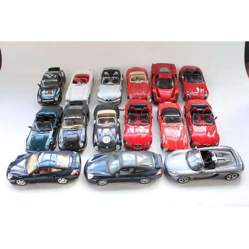 433 - 15x unboxed 1/18 scale diecast model vehicles incl. Maisto, Burago, Hot wheels etc.