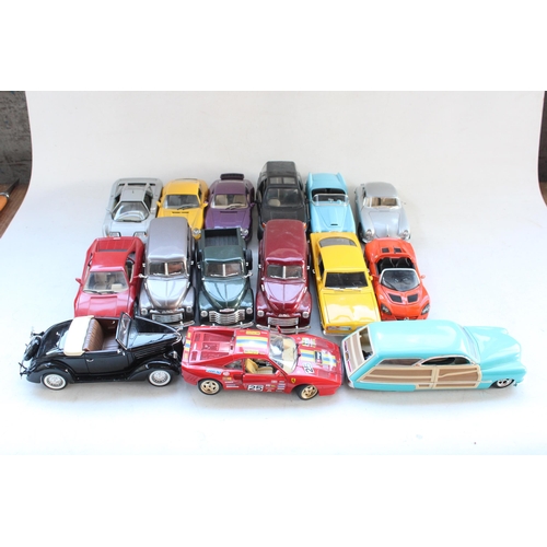 436 - 15x unboxed 1/18 scale diecast model vehicles incl. Maisto, Burago, Hot wheels etc.