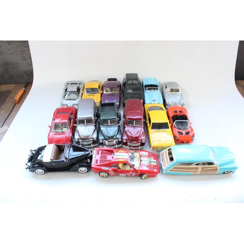 436 - 15x unboxed 1/18 scale diecast model vehicles incl. Maisto, Burago, Hot wheels etc.