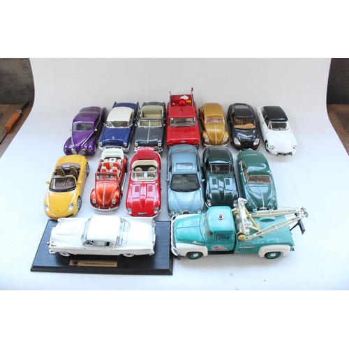 437 - 15x unboxed 1/18 scale diecast model vehicles incl. Maisto, Burago, Hot wheels etc.