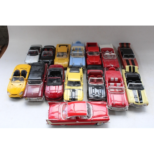 443 - 15x 1/18 scale diecast model vehicles incl. Maisto, Road Legends, Ertl etc.