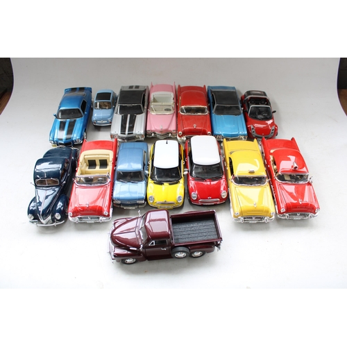 444 - 15x unboxed 1/18 scale diecast model vehicles incl. Maisto, Mira etc.