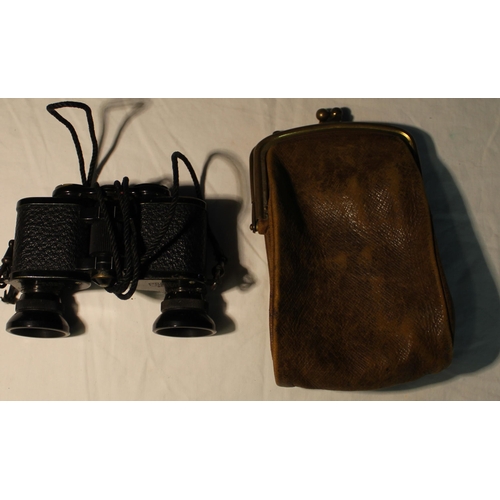 13 - Carl Zeiss Jena Teleater 3x13,5 binoculars serial no.1136887 in brass clasped leather coin purse
