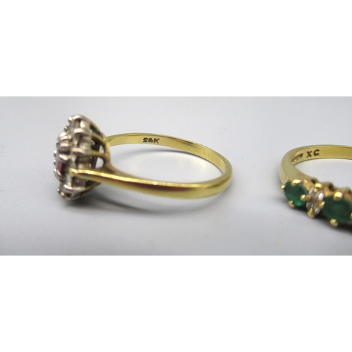 19 - 18ct yellow gold diamond and emerald ring, stamped 750, size P, and an 18ct yellow gold diamond and ... 