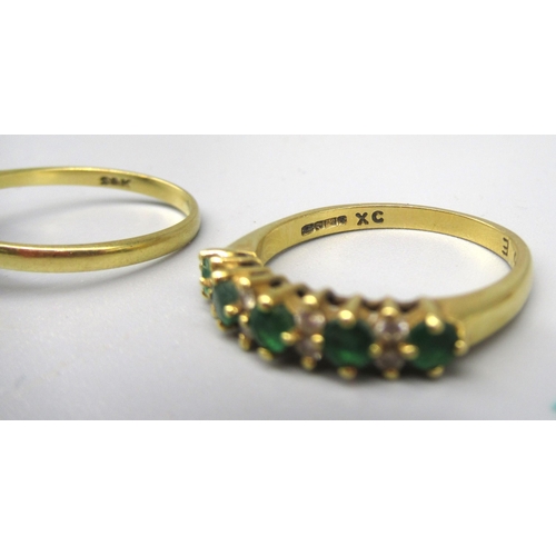 19 - 18ct yellow gold diamond and emerald ring, stamped 750, size P, and an 18ct yellow gold diamond and ... 