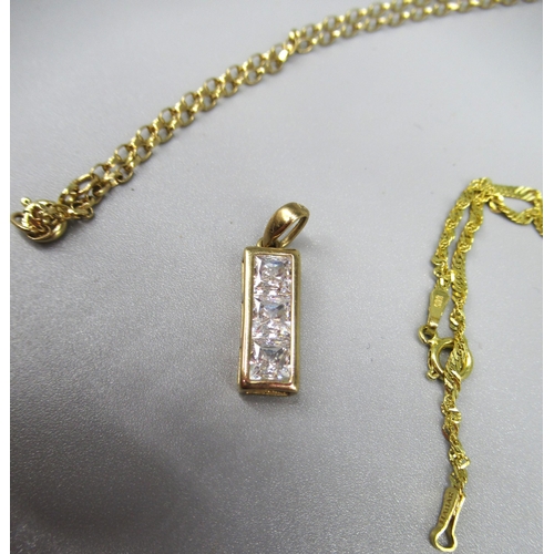 31 - 9ct yellow gold Edwardian spinning fob style pendant, on 9ct yellow gold chain, L46cm, both stamped ... 