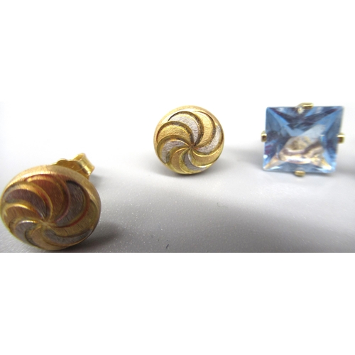 8 - 14ct yellow gold stud earrings with swirl design, stamped 14k, another pair of 14ct yellow gold earr... 