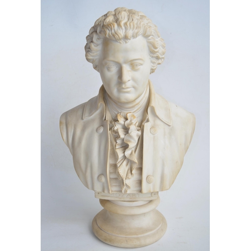 652 - Late C19th Parian ware hollow cast bust of Mozart, H53cm,