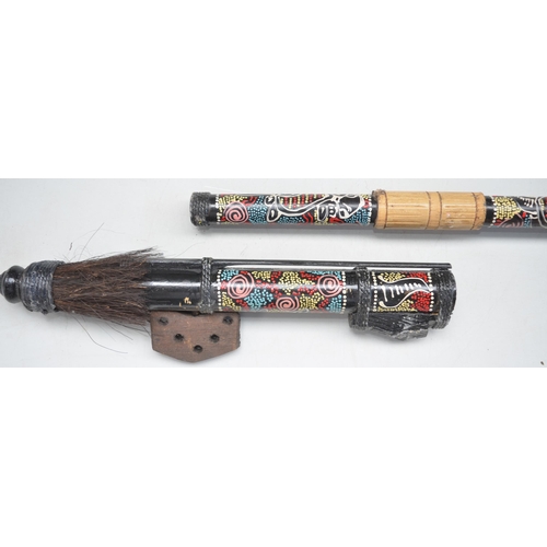 655 - Tribal style cane blowpipe with 3 steel tipped darts, L142cm