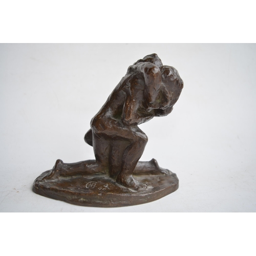 664 - Mid C20th post modern cast bronze sculpture of lovers entwined, in the manner of Rodin, on oval natu... 