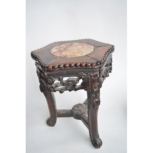 665 - Small Chinese hardwood plant stand, H30.5cm, a Noritake vase (crack and chip to lid), another Easter... 