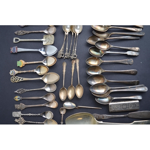 687 - Collection of metal spoons, some hallmarked silver (mostly steel/plated) to include hotel spoons (Gr... 