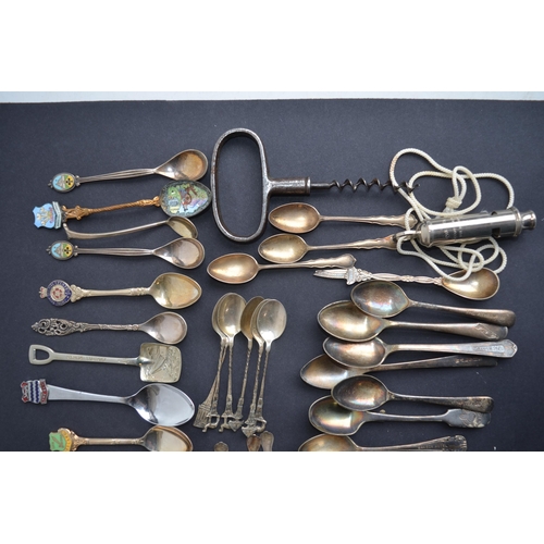 687 - Collection of metal spoons, some hallmarked silver (mostly steel/plated) to include hotel spoons (Gr... 