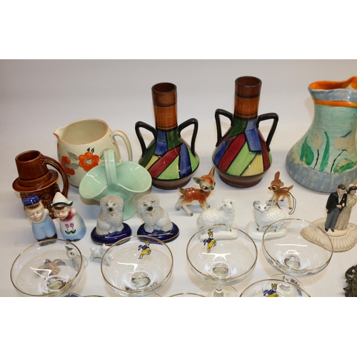 1255 - Quantity of 1930s and later ceramics and mid-century glassware, incl. a pair of Art Deco style Torqu... 