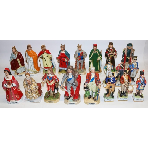 1263 - Thirteen Alfretto porcelain figures of British monarchs, max. H23cm, and a group of figures of six f... 